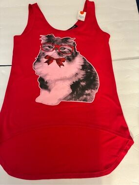 Rouge Collection Graphic CatPrint Tank Top Jr Sz XL Red Streetwear Funky Holiday